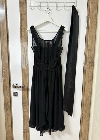 Siyah şifon Midi Elbise - Görsel 7