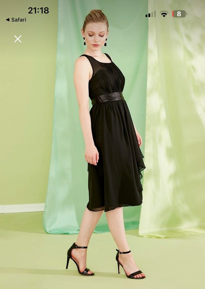 Siyah şifon Midi Elbise - Görsel 2