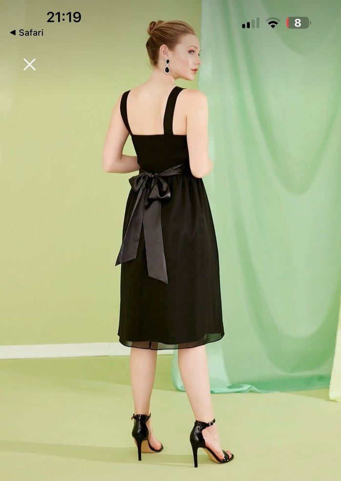 Siyah şifon Midi Elbise - Görsel 3