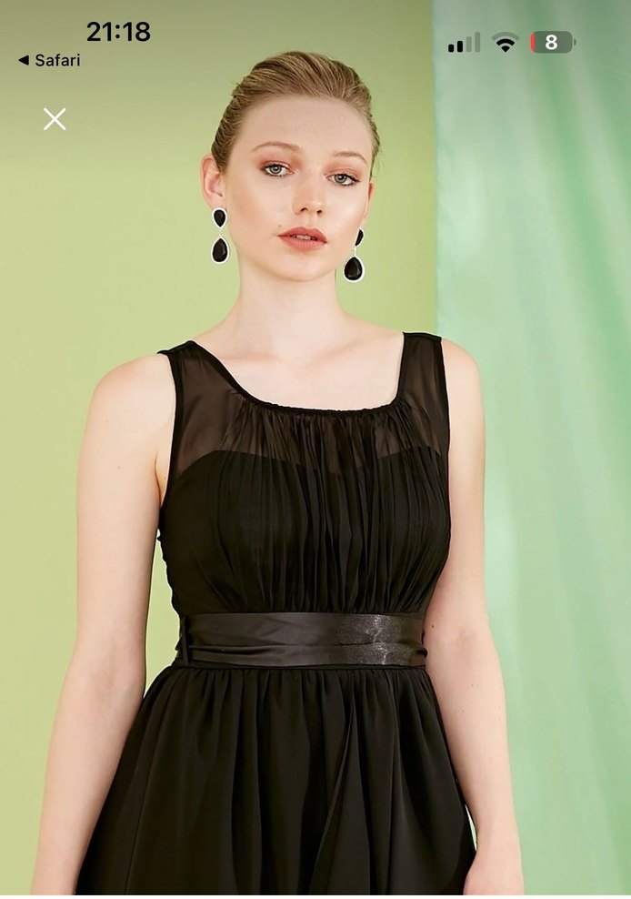 Siyah şifon Midi Elbise - Görsel 5