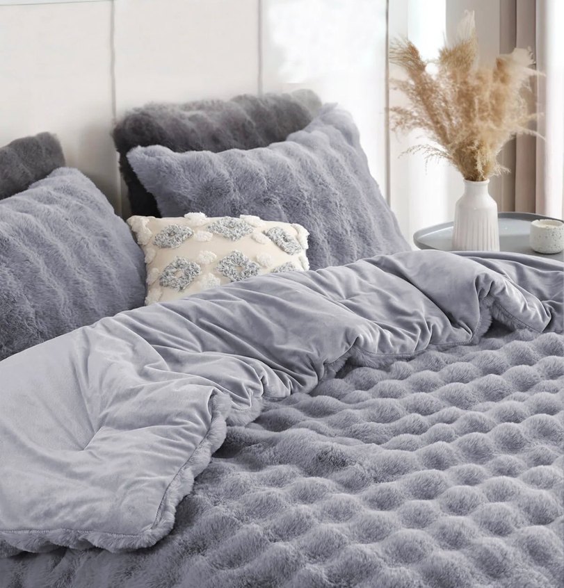 Merinos Diamond Serisi Gri Kareli Yumuşak Set - Görsel 2