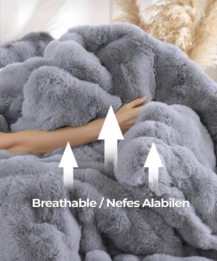 Merinos Diamond Serisi Gri Kareli Yumuşak Set - Görsel 4