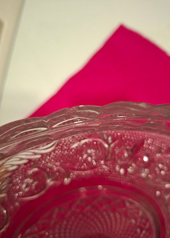 İşlemeli Desenli Vintage Cam Servis Tabağı - Görsel 6