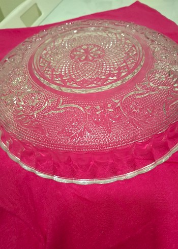 İşlemeli Desenli Vintage Cam Servis Tabağı - Görsel 4