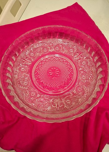 İşlemeli Desenli Vintage Cam Servis Tabağı - Görsel 3