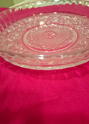 İşlemeli Desenli Vintage Cam Servis Tabağı - Görsel 5