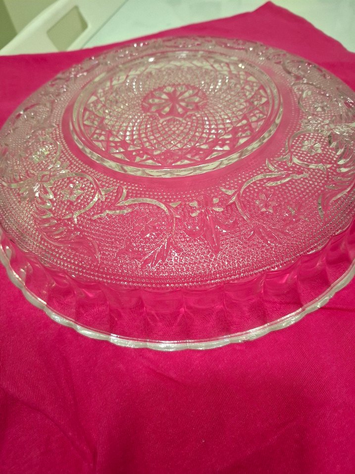 İşlemeli Desenli Vintage Cam Servis Tabağı - Görsel 4
