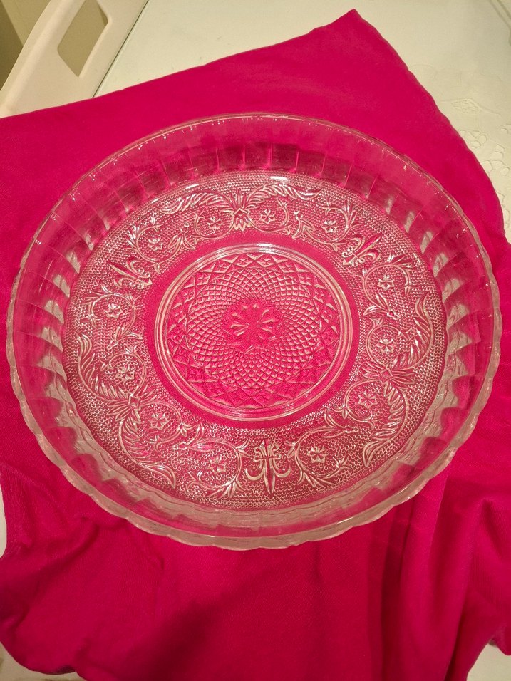 İşlemeli Desenli Vintage Cam Servis Tabağı - Görsel 3