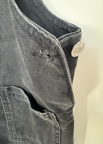 Siyah Askılı Kemerli Denim Midi Tulum - Görsel 2