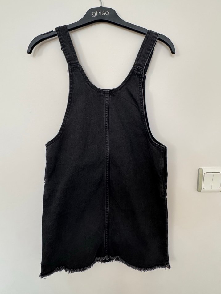 Siyah Askılı Kemerli Denim Midi Tulum - Görsel 4