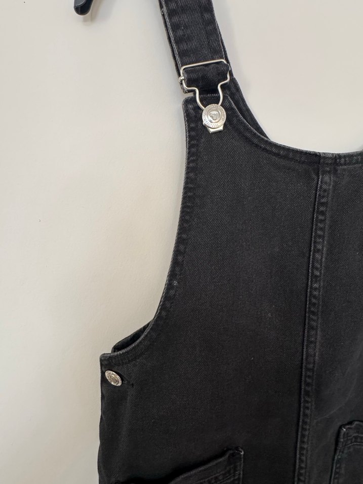 Siyah Askılı Kemerli Denim Midi Tulum - Görsel 3