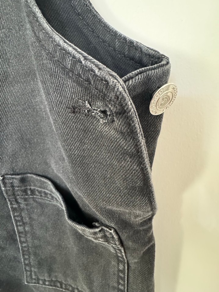 Siyah Askılı Kemerli Denim Midi Tulum - Görsel 2