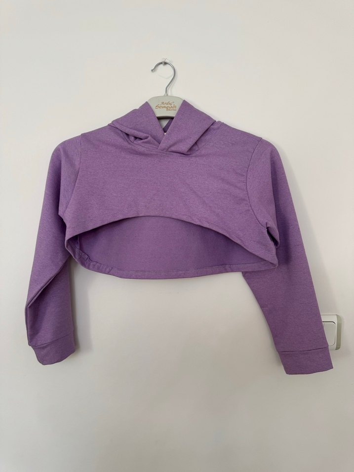 Kelebek Baskılı Straplez Elbise ve Mor Kapüşonlu Bolero - Görsel 5