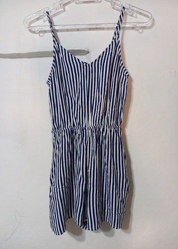 Mavi Çizgili Kadın Kısa Tulum - Görsel 2