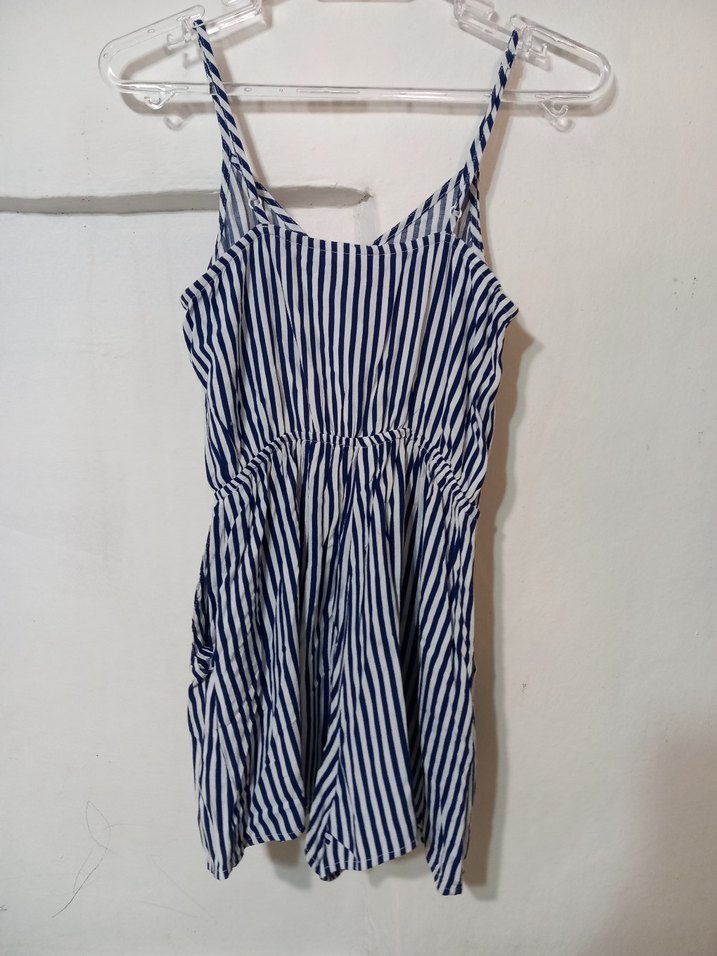 Mavi Çizgili Kadın Kısa Tulum - Görsel 4