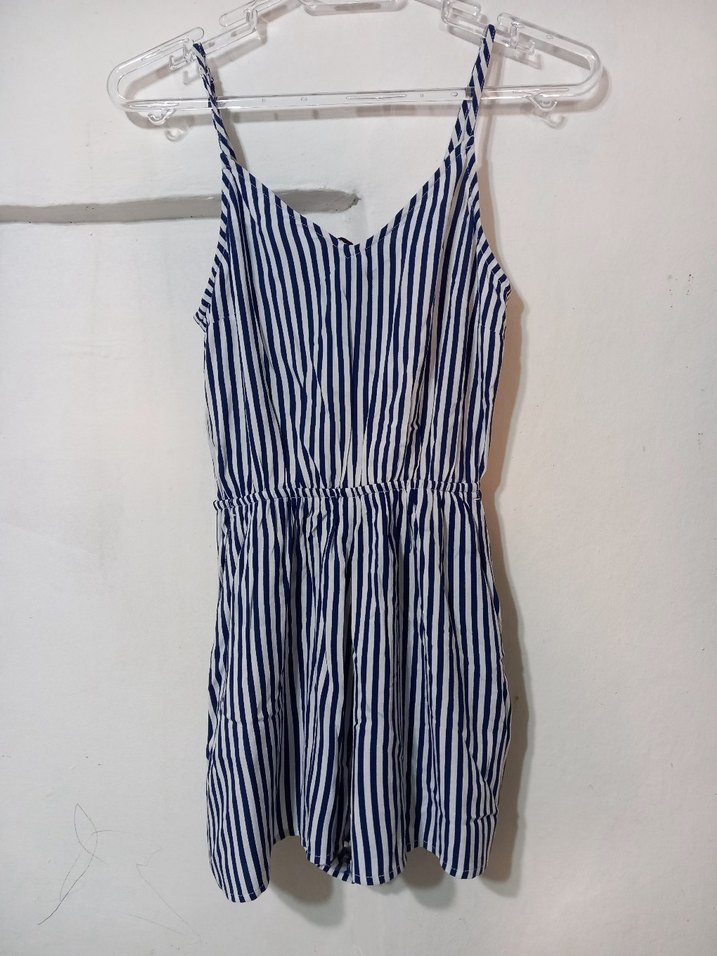 Mavi Çizgili Kadın Kısa Tulum - Görsel 2