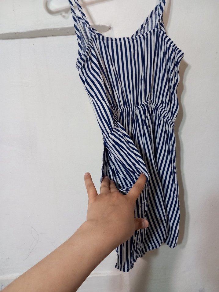 Mavi Çizgili Kadın Kısa Tulum - Görsel 3