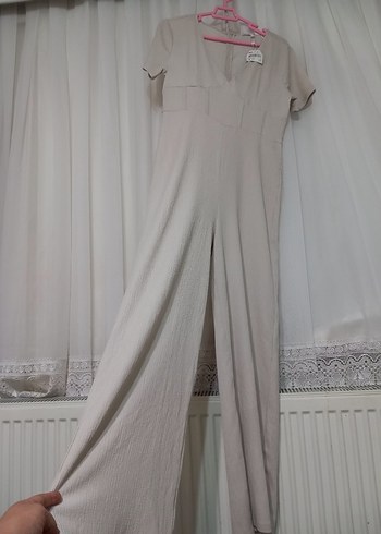 Bohem V Yakalı Uzun Keten Tulum - Görsel 2