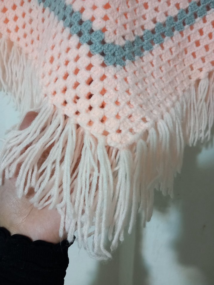 Pembe  Kız Çocuk Örgü Panço el emeği - Görsel 5