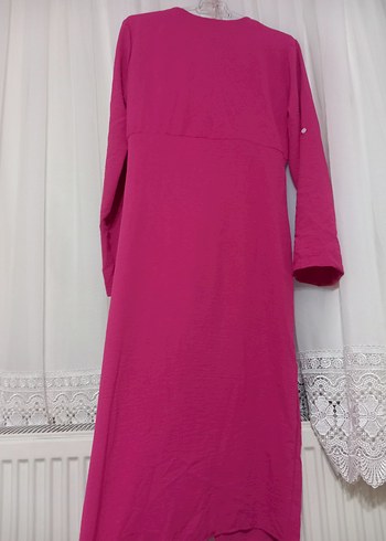 Düğmeli Pembe  Uzun elbise - Görsel 4