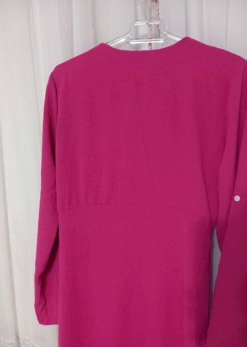 Düğmeli Pembe  Uzun elbise - Görsel 5