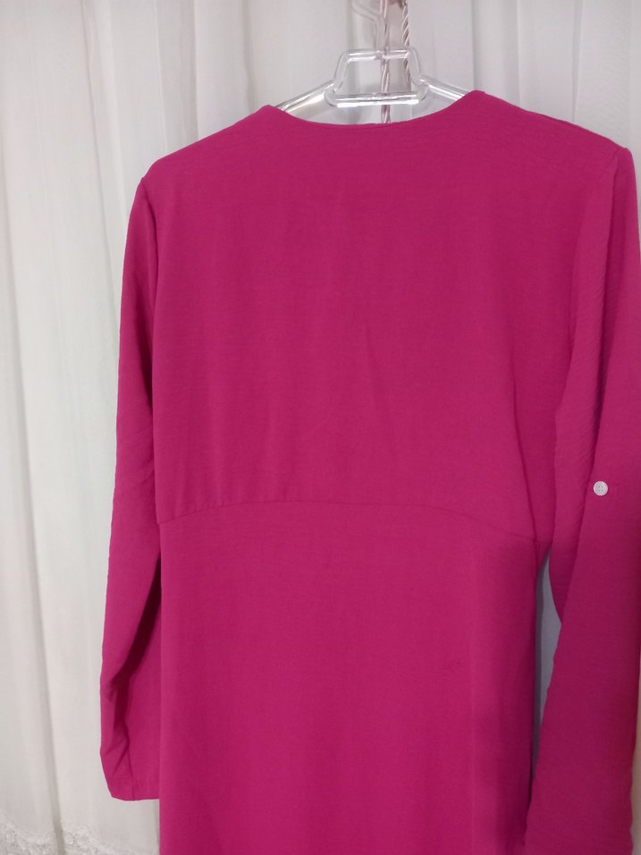 Düğmeli Pembe  Uzun elbise - Görsel 5