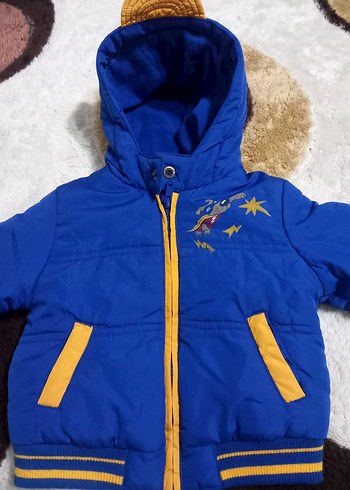 Kapüşonlu Nakışlı Erkek Çocuk Mavi Ceket - Görsel 2