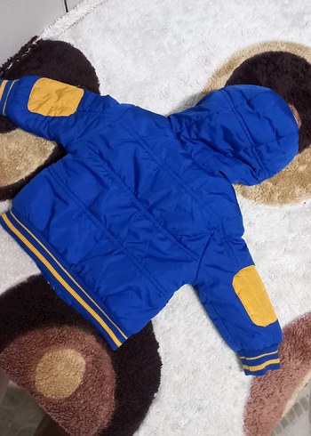 Kapüşonlu Nakışlı Erkek Çocuk Mavi Ceket - Görsel 3