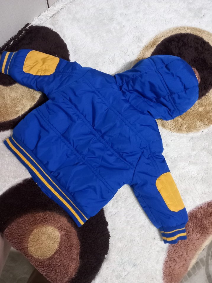 Kapüşonlu Nakışlı Erkek Çocuk Mavi Ceket - Görsel 3