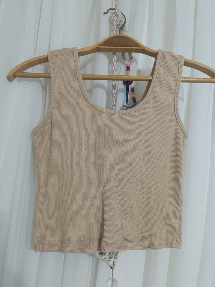 Bej Pamuklu Kadın Kolsuz Atlet - Görsel 2