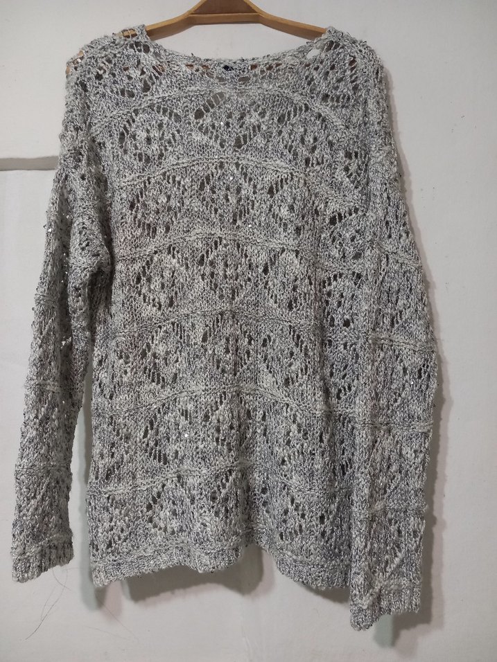 Bohem Gri Örgü Kadın Kazak - Görsel 3