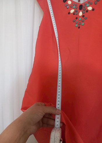 Boncuk İşlemeli Kırmızı elbise - Görsel 5