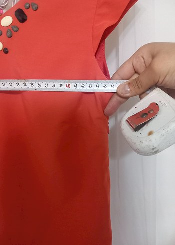 Boncuk İşlemeli Kırmızı elbise - Görsel 6