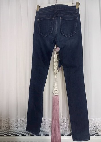 Kemerli Lacivert Kadın Normal Boy Kot Pantolon - Görsel 3