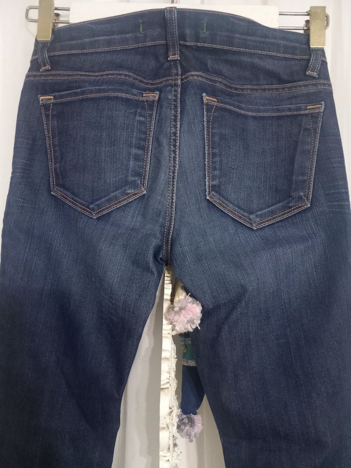 Kemerli Lacivert Kadın Normal Boy Kot Pantolon - Görsel 4