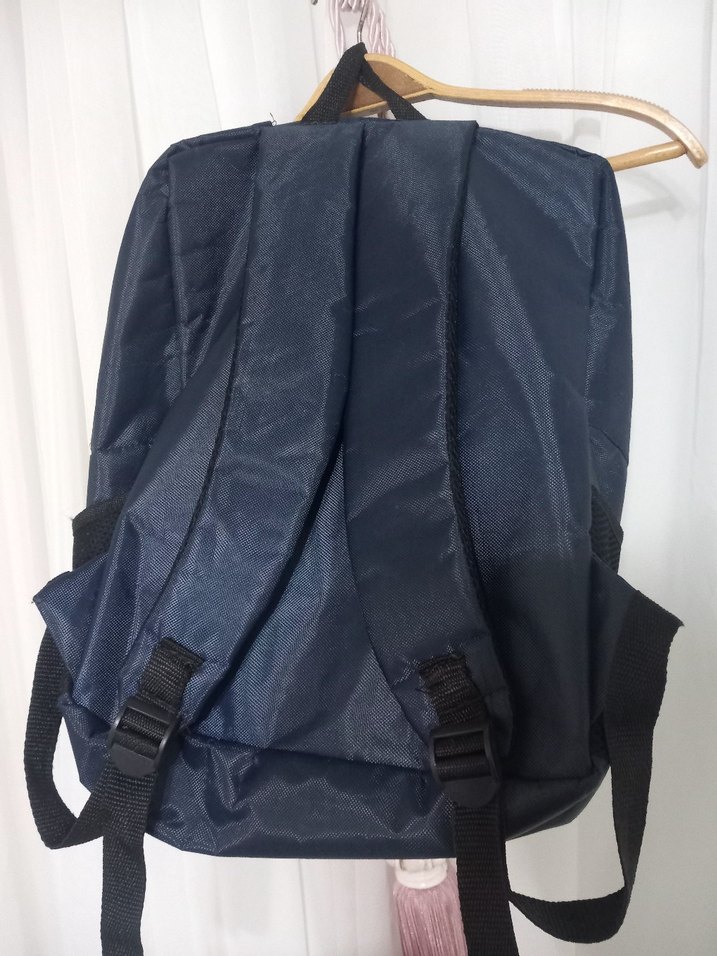 lacivert Kadın Sırt Çantası, Baskılı, Tokalı - Görsel 3