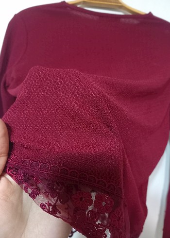 Bordo Dantel Detaylı Bohem Kadın Bluz - Görsel 3