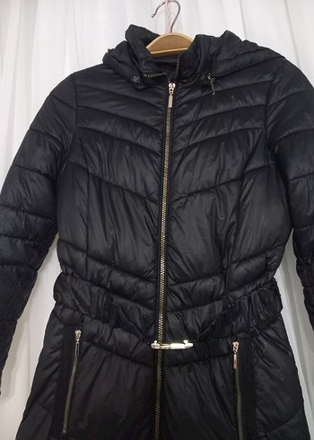 Kemerli Siyah Kadın Uzun Kış Montu - Görsel 2