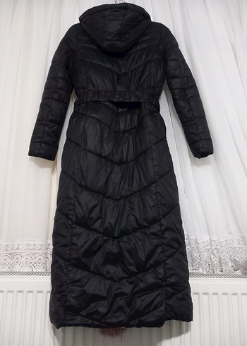 Kemerli Siyah Kadın Uzun Kış Montu - Görsel 3