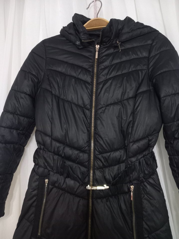 Kemerli Siyah Kadın Uzun Kış Montu - Görsel 2