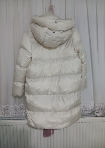 Beyaz Kadın Puff Mont, Midi Boy, Sokak Stili - Görsel 3