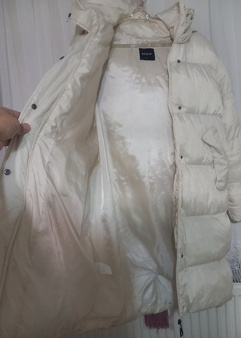 Beyaz Kadın Puff Mont, Midi Boy, Sokak Stili - Görsel 4