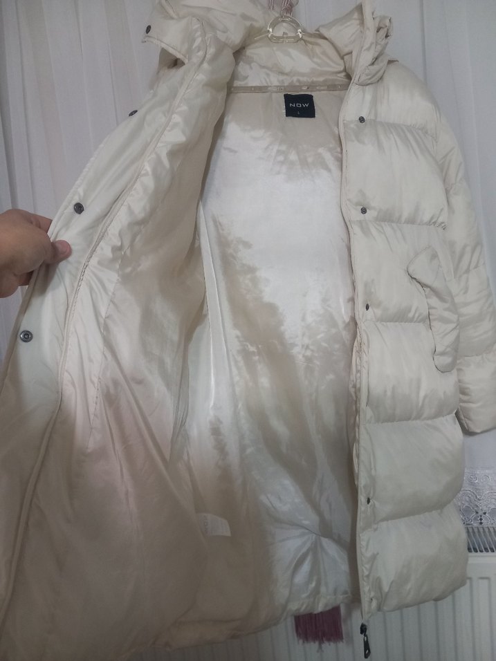 Beyaz Kadın Puff Mont, Midi Boy, Sokak Stili - Görsel 4