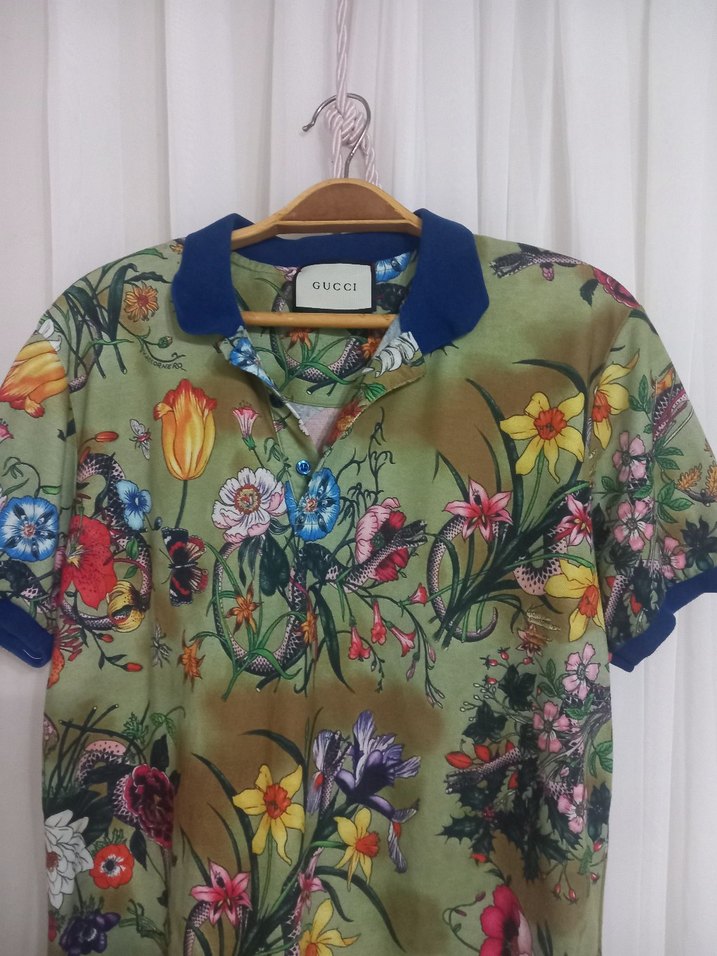 Yeşil Çiçek Desenli Erkek Polo Tişört - Görsel 2