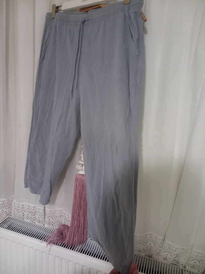 Gri Salaş Keten Püsküllü Kadın Pantolon - Görsel 2