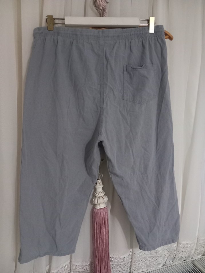 Gri Salaş Keten Püsküllü Kadın Pantolon - Görsel 3