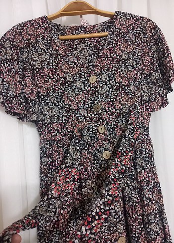 Düğmeli Çok Renkli Uzun Bohem Elbise - Görsel 2