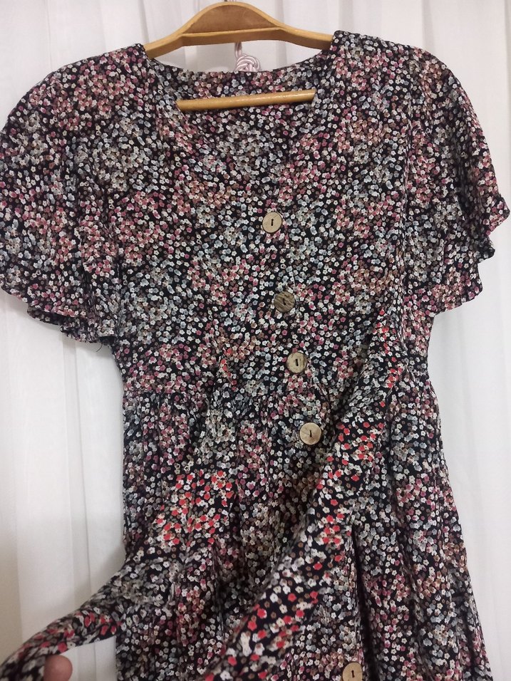 Düğmeli Çok Renkli Uzun Bohem Elbise - Görsel 2