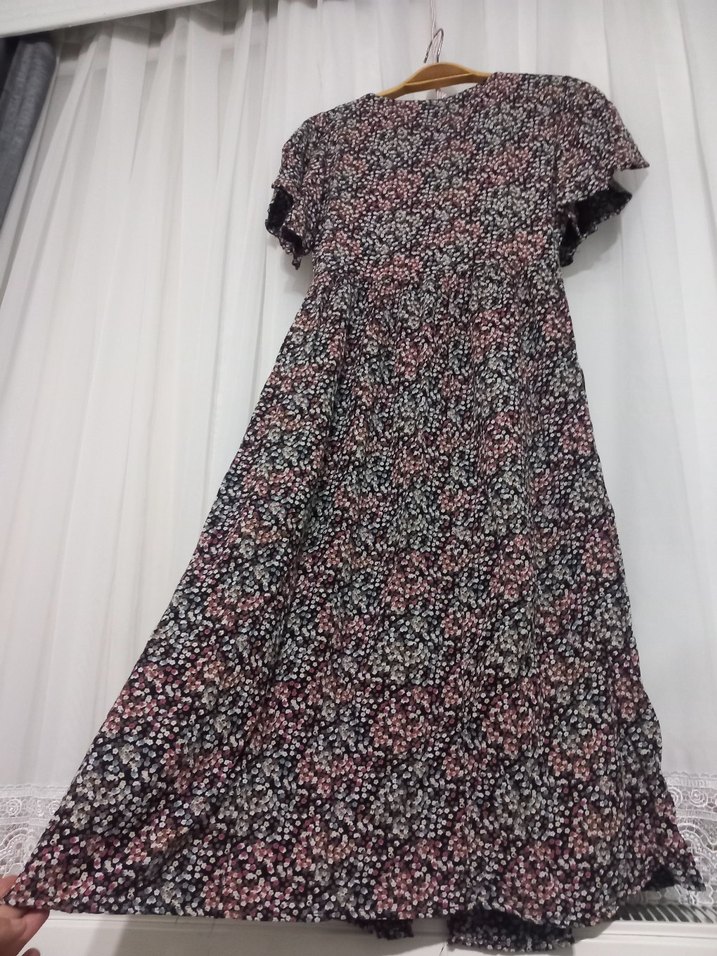 Düğmeli Çok Renkli Uzun Bohem Elbise - Görsel 3