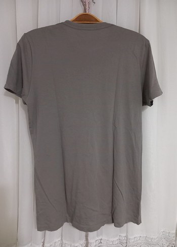 Erkek Gri Kısa Kollu Keten Tişört - Görsel 3